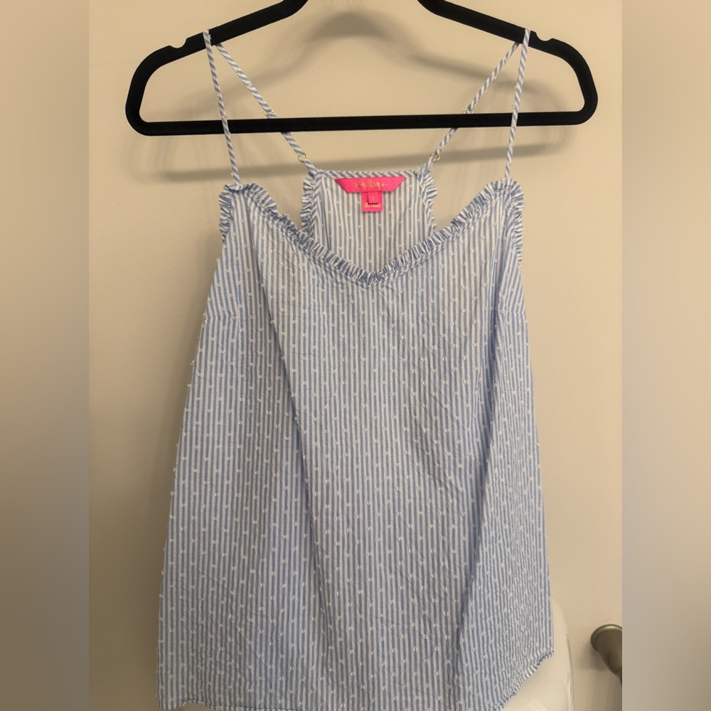 Lilly Pulitzer Blue and White Seersucker Spaghetti Strap Top